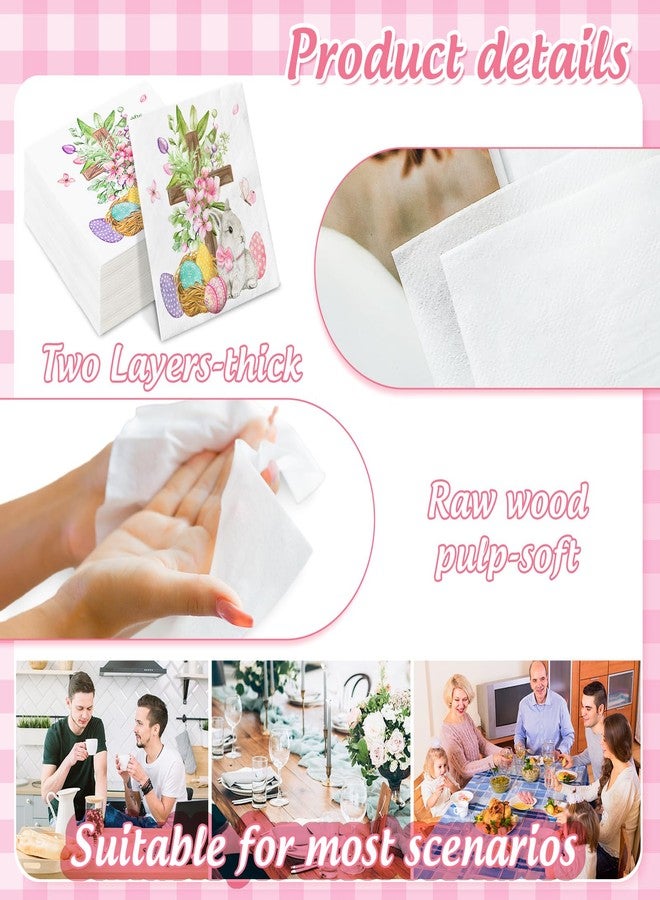 Whaline 80Pcs Easter Paper Napkin Egg Bunny Cross Disposable Dinner Napkin Floral Rabbit Luncheon Napkin for Spring Home Kitchen Party Supplies - Image 3